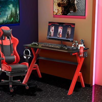 Costway Gaming Desk Computer Desk w/Controller Headphone storage Mouse Pad & Cup Holder Image 2