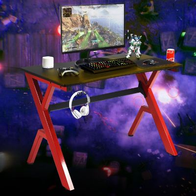 Costway Gaming Desk Computer Desk w/Controller Headphone storage Mouse Pad & Cup Holder Image 3