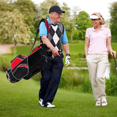 Costway Golf Stand Cart Bag Club w/6 Way Divider Carry Organizer Pockets Storage Red Image 2