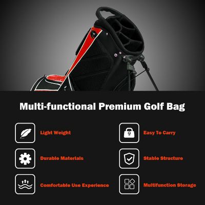 Costway Golf Stand Cart Bag Club w/6 Way Divider Carry Organizer Pockets Storage Red Image 3