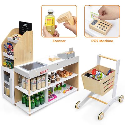 Costway Grocery Store Playset Pretend Play Supermarket Shopping Set with Shopping Cart Image 2