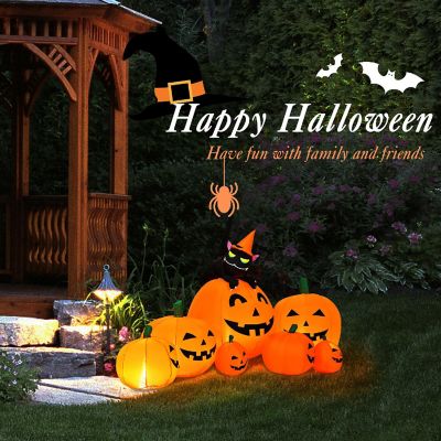 Costway Halloween 7.5 FT Inflatable Pumpkin Combo Decoration w/ Witch Black Cat Image 1