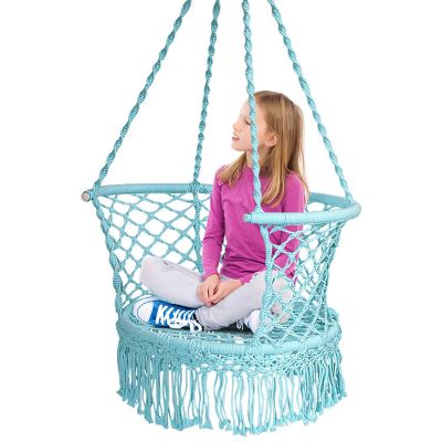 Costway Hanging Hammock Chair Cotton Rope Macrame Swing Indoor Outdoor Turquoise Image 1