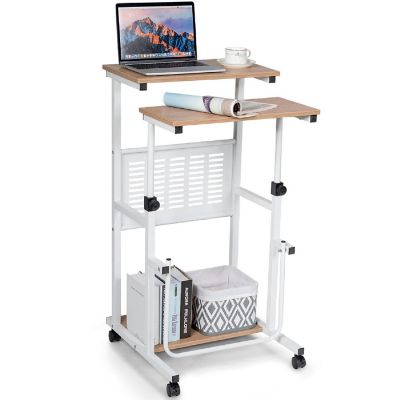 Costway Height Adjustable Computer Standing Desk w/wheels &amp; Footrest Image 1