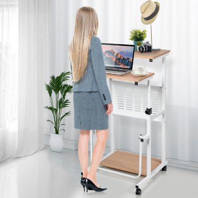 Costway Height Adjustable Computer Standing Desk w/wheels & Footrest Image 1