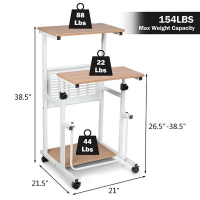 Costway Height Adjustable Computer Standing Desk w/wheels &amp; Footrest Image 2