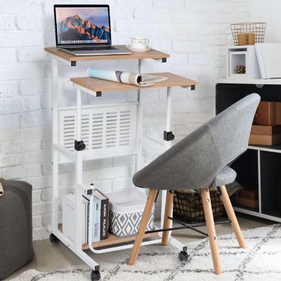 Costway Height Adjustable Computer Standing Desk w/wheels &amp; Footrest Image 3