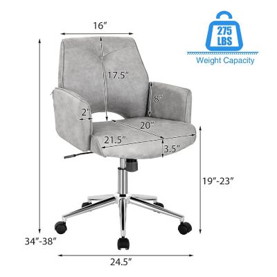 Costway Hollow Mid Back Leisure Office Chair Adjustable Task Chair w/Armrest Image 3