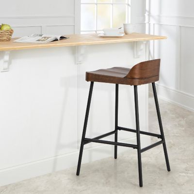 Costway Industrial 24.5'' Bar Stool Counter Height Saddle Seat Kitchen Stool w/ Low Back Image 1