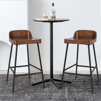 Costway Industrial 24.5'' Bar Stool Counter Height Saddle Seat Kitchen Stool w/ Low Back Image 2