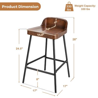 Costway Industrial 24.5'' Bar Stool Counter Height Saddle Seat Kitchen Stool w/ Low Back Image 3