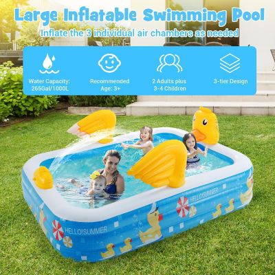 Costway Inflatable Swimming Pool Duck Themed Kiddie Pool w/ Sprinkler for Age 3+ Image 1