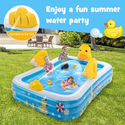 Costway Inflatable Swimming Pool Duck Themed Kiddie Pool w/ Sprinkler for Age 3+ Image 3