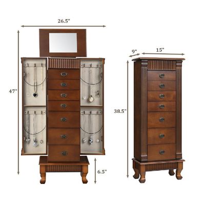 Costway Jewelry Cabinet Storage Chest Stand Organizer Necklace Wood Image 1