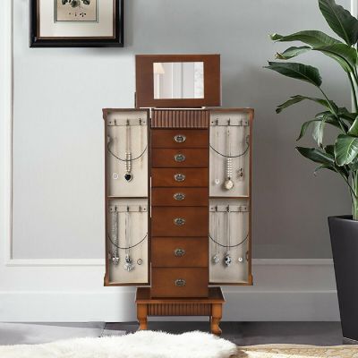 Costway Jewelry Cabinet Storage Chest Stand Organizer Necklace Wood Image 3