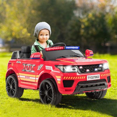 Costway Kids 12V Electric Ride On Car Police Car with Remote Control  Lights/Sounds Red Image 1