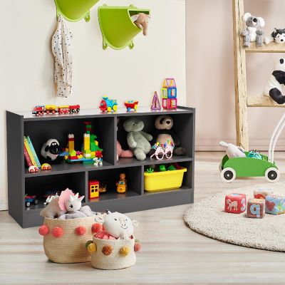 Costway Kids 2-Shelf Bookcase 5-Cube Wood Toy Storage Cabinet Organizer Grey Image 1