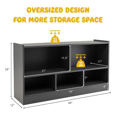 Costway Kids 2-Shelf Bookcase 5-Cube Wood Toy Storage Cabinet Organizer Grey Image 2