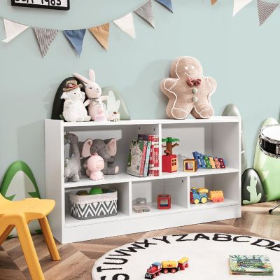 Costway Kids 2-Shelf Bookcase 5-Cube Wood Toy Storage Cabinet Organizer White Image 1