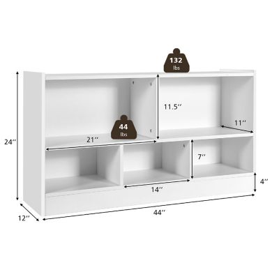 Costway Kids 2-Shelf Bookcase 5-Cube Wood Toy Storage Cabinet Organizer White Image 3