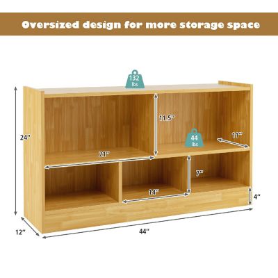 Costway Kids 2-Shelf Bookcase 5-Cube Wood Toy Storage Cabinet w/ Shelves Beige Image 2