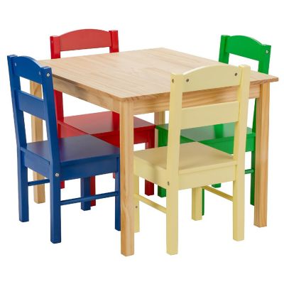 Costway Kids 5 Piece Table Chair Set Pine Wood Multicolor Children Play Room Furniture Image 1