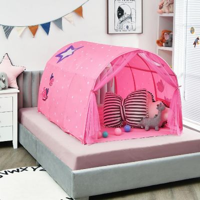 Costway Kids Bed Tent Play Tent Portable Playhouse Twin Sleeping w/Carry Bag Pink Image 1