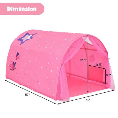 Costway Kids Bed Tent Play Tent Portable Playhouse Twin Sleeping w/Carry Bag Pink Image 2