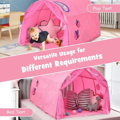 Costway Kids Bed Tent Play Tent Portable Playhouse Twin Sleeping w/Carry Bag Pink Image 3