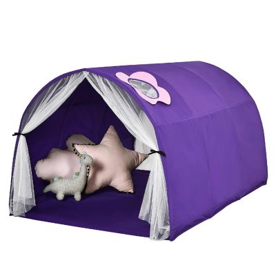 Costway Kids Bed Tent Play Tent Portable Playhouse Twin Sleeping w/Carry Bag Purple Image 1