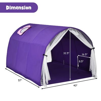 Costway Kids Bed Tent Play Tent Portable Playhouse Twin Sleeping w/Carry Bag Purple Image 2