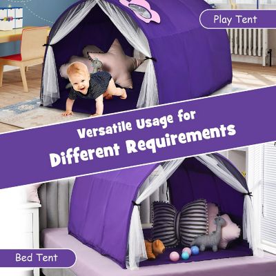 Costway Kids Bed Tent Play Tent Portable Playhouse Twin Sleeping w/Carry Bag Purple Image 3