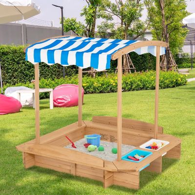 Costway Kids Large Wooden Sandbox w/ 2 Bench Seats Outdoor Play Station for Children Image 1