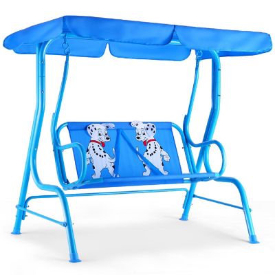 Costway Kids Patio Swing Chair Children Porch Bench Canopy 2 Person Yard Furniture blue Image 1