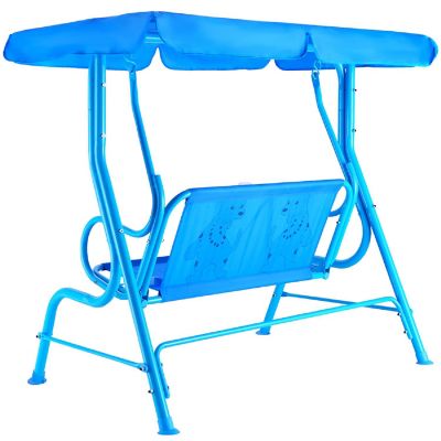 Costway Kids Patio Swing Chair Children Porch Bench Canopy 2 Person Yard Furniture blue Image 1