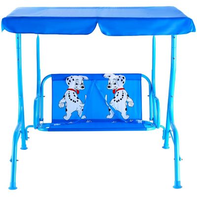 Costway Kids Patio Swing Chair Children Porch Bench Canopy 2 Person Yard Furniture blue Image 2