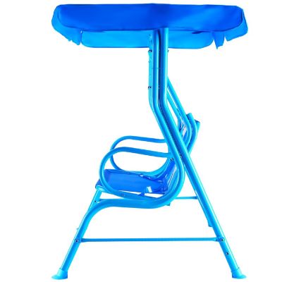 Costway Kids Patio Swing Chair Children Porch Bench Canopy 2 Person Yard Furniture blue Image 3