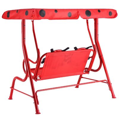 Costway Kids Patio Swing Chair Children Porch Bench Canopy 2 Person Yard Furniture red Image 1