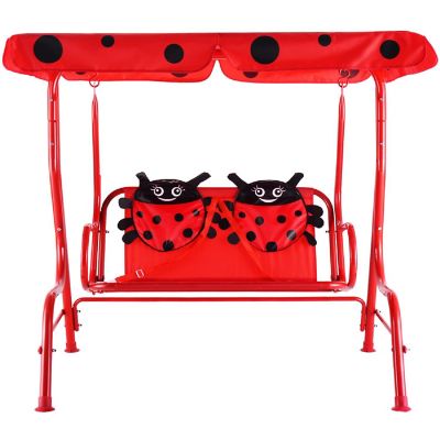 Costway Kids Patio Swing Chair Children Porch Bench Canopy 2 Person Yard Furniture red Image 2