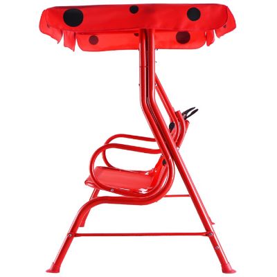 Costway Kids Patio Swing Chair Children Porch Bench Canopy 2 Person Yard Furniture red Image 3