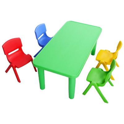 Costway Kids Plastic Table and 4 Chairs Set Colorful Play School Home Fun Furniture Image 2
