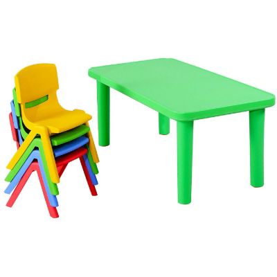 Costway Kids Plastic Table and 4 Chairs Set Colorful Play School Home Fun Furniture Image 3