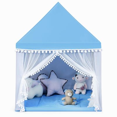 Costway Kids Play Tent Large Playhouse Children Play Castle Fairy Tent&#160;Gift w/ Mat Blue Image 1