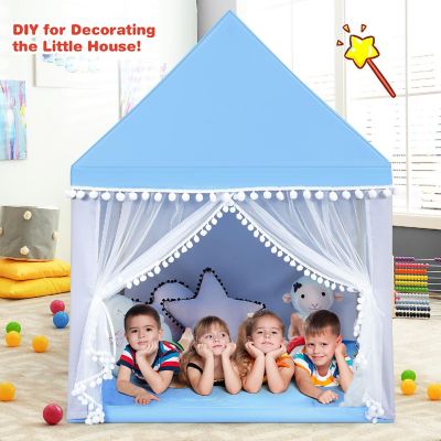 Costway Kids Play Tent Large Playhouse Children Play Castle Fairy Tent&#160;Gift w/ Mat Blue Image 1