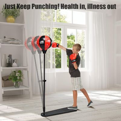 Costway Kids Punching Bag w/Adjustable Stand Boxing Gloves Boxing Set, Red Image 2