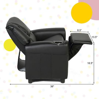 Costway Kids Recliner Armchair Children's Furniture Sofa Seat Couch Chair w/Cup Holder Black Image 2