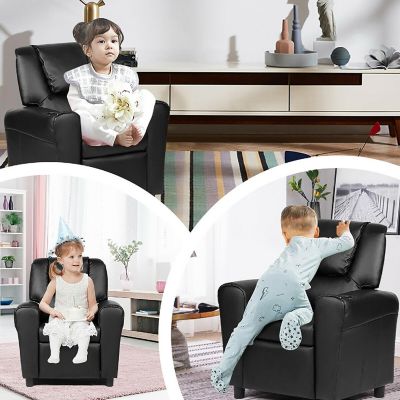 Costway Kids Recliner Armchair Children's Furniture Sofa Seat Couch Chair w/Cup Holder Black Image 3