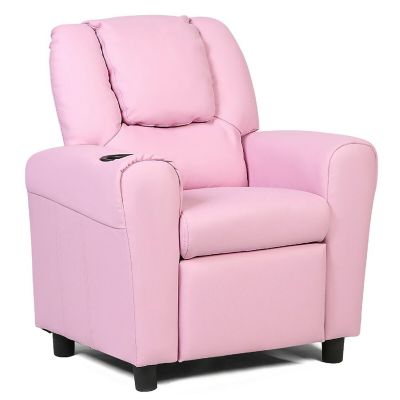 Costway Kids Recliner Armchair Children's Furniture Sofa Seat Couch Chair w/Cup Holder Pink Image 1