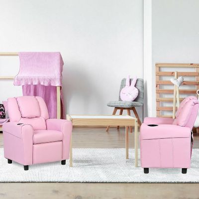 Costway Kids Recliner Armchair Children's Furniture Sofa Seat Couch Chair w/Cup Holder Pink Image 1