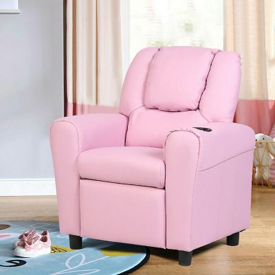 Costway Kids Recliner Armchair Children's Furniture Sofa Seat Couch Chair w/Cup Holder Pink Image 2